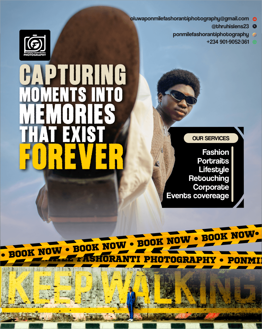 Ponmile Fashoranti Photography "Book Now" flyer